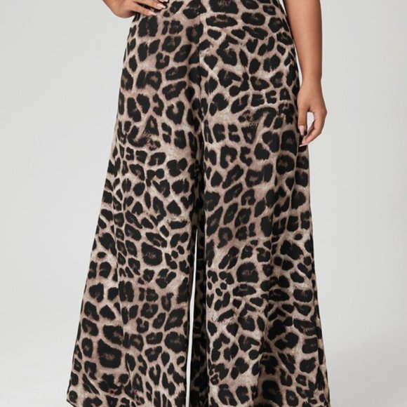 REG or PLUS  Camel leopard print wide leg palazzo - Picture 10 of 12